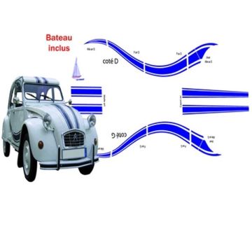 ENSEMBLE ADHÉSIF POUR 2CV FRANCE3 - BANDES + BATEAU MALLE ARRIÈRE